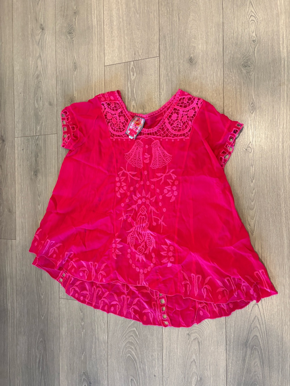 Johnny Was Pink Floral Embroidered Blouse Size XS Whimsical Boho - Picture 2 of 6